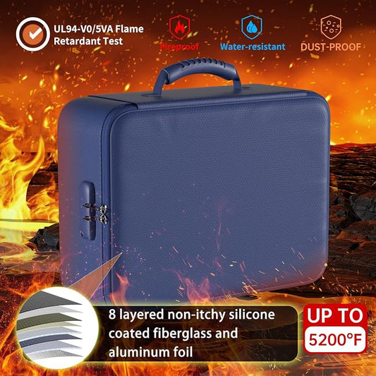 DocSafe 5200°F Document Organizer with Lock,Upgraded Heat Insulated Fireproof&Waterproof Box 8 Layers File Organizer,Portable Home Travel Safe Storage for Important Documents, Files,Blue (Soft)