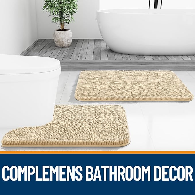 OLANLY Bathroom Runner Rugs 47x17, Extra Soft Absorbent Chenille Bath Rugs, Rubber Backing Quick Dry, Machine Washable Long Bath Mats for Bathroom Floor, Tub and Shower, Home Decor Accessories, Beige