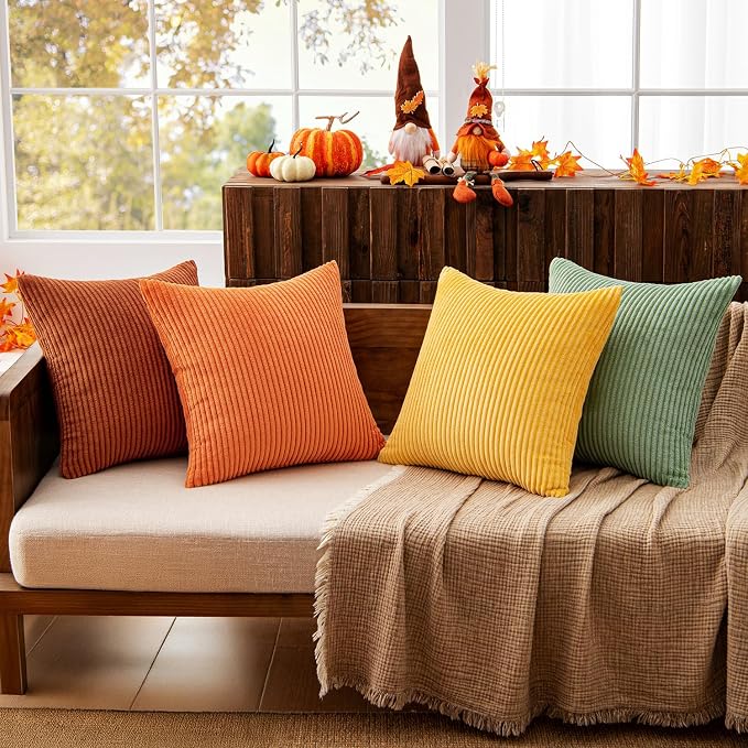 MIULEE Decorative Throw Pillow Covers 24x24 Inch Set of 4, Vibrant Cushion Covers Vintage Retro Home Decor, Mix and Match Color Clash Design for Sofa Couch Bed Living Room Yellow Rust Green