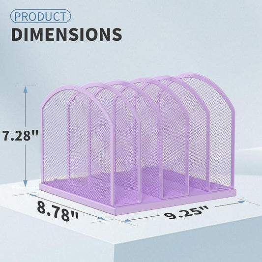 Gawerk 5-Section Vertical Desktop Organizer, 5-Section Mesh File Folder Stand Sorter for Office Home Classroom Organization (1, Purple)