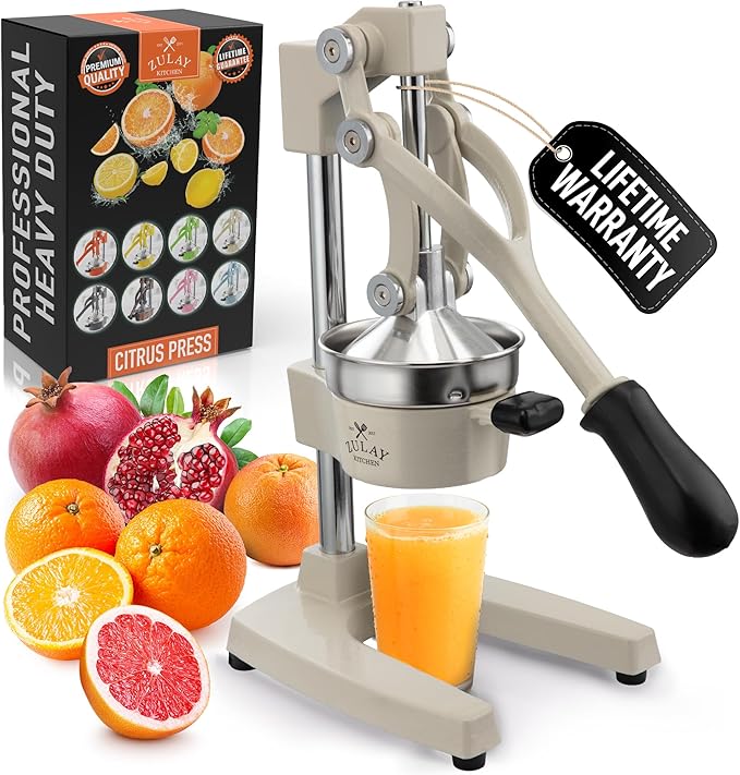 Zulay Kitchen Cast Iron Juicer - Heavy Duty Manual Juicer with Detachable Strainers for Easy Cleaning, Orange Juice Press for Citrus Fruits, Perfect for Bartenders, Juice Lovers & Health Enthusiasts