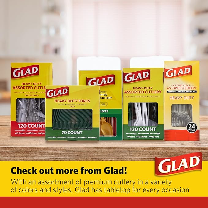 Glad Disposable Cutlery Set - Clear Heavy Duty Plastic Forks, Knives, and Spoons - 240 Piece Plasticware for Parties - Durable, Sturdy Recyclable Utensils - Great for July 4th, Thanksgiving, Christmas
