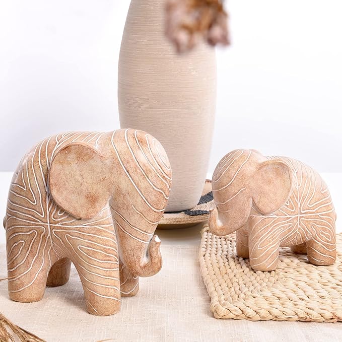 Kakizzy Elephant Statue, African Animal Decor, Wooden Elephant Gift for Women, Boho Decor for Living Room, Shelf, Office(1Pack, Small )