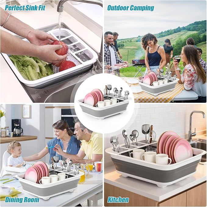 Collapsible Dish Drying Rack Portable Dish Rack for Kitchen RV Campers Travel Trailer - Space Saving Kitchen Storage Tray, Send Goods from Local Warehouse