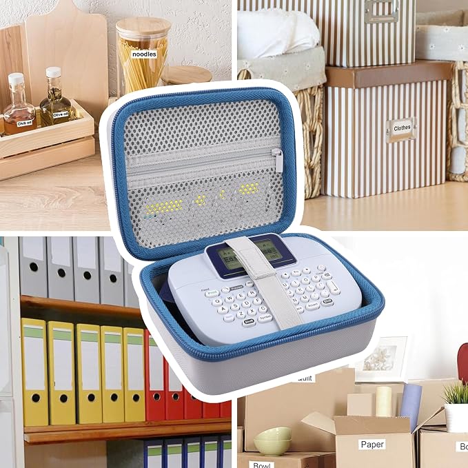 Label Printer Case Compatible with Brother PT-M95 P-Touch Monochrome Label Maker and Label Tapes(Gray Case,Blue Zipper)