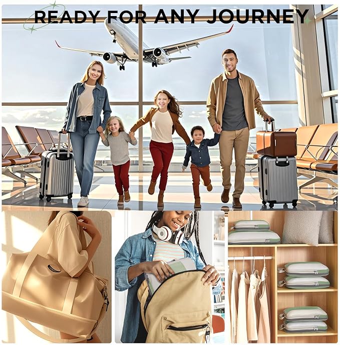 10 Set Compression Packing Cubes for Travel Essentials,Compressible Expandable Packing Cubes for Suitcase,OlarHike Luggage Garment Bags for Travel,Handy Helper for Organizing Clothes(Matcha Green)