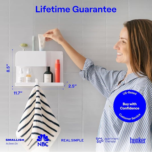 WallShelfie Bedside Wall Organizer & Dorm Decor - Dorm Room Essential, Floating Bedside Shelf Wall Mount Organizer, Remote Control Holder, Cool Teen Girls Trendy Stuff, Room Organization (White)