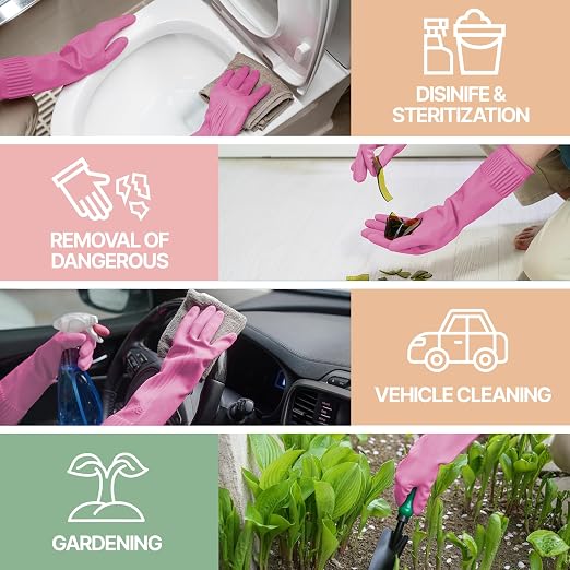 DABOGOSA Mamison 2 Pairs Reusable Waterproof Household Dishwashing Cleaning Rubber Gloves, Non-Slip Kitchen Glove (Pink, XXL (Pack of 3))