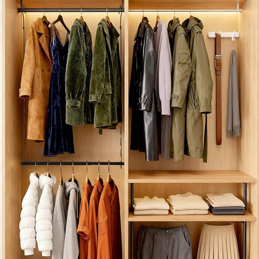 Closet Lower Hanging Bar, Adjustable Width and Height Closet Hanging Organizer Heavy Duty Closet Extender Hanging Rod Space-Saving Clothes Hanging Bar,2 Pack Black