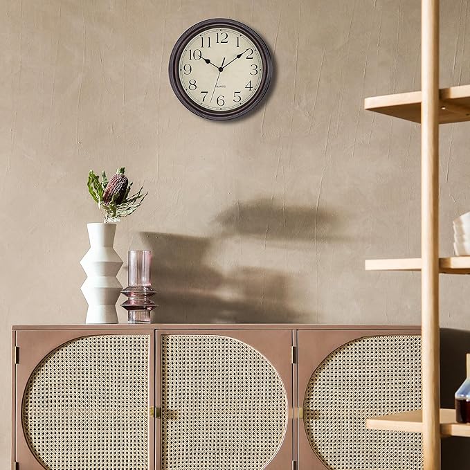 Foxtop Retro Silent Non-Ticking Round Classic Clock Quartz Decorative Battery Operated Wall Clock for Living Room Kitchen Home Office 12 Inch (Bronze)