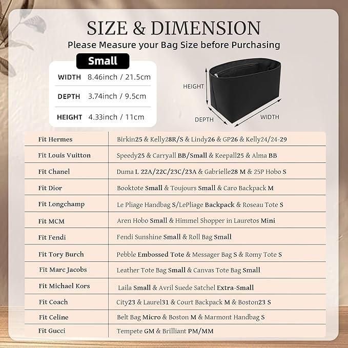Purse Organizer Insert, Satin Tote Bag Organizer with 8 Sizes, Handbag Dividers for Inside Purse, Compatible with Longchamp, Neverful, 25C Hobo and More Bags(Small,Black)