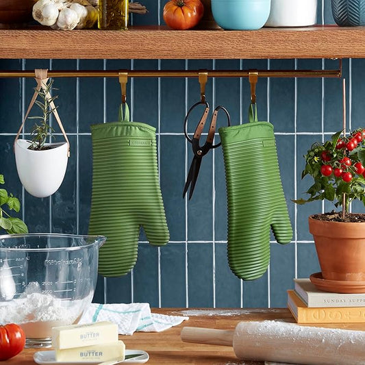 KITCHENAID Ribbed Soft Silicone Oven Mitt 2-Pack Set, 7.5"x13", Matcha