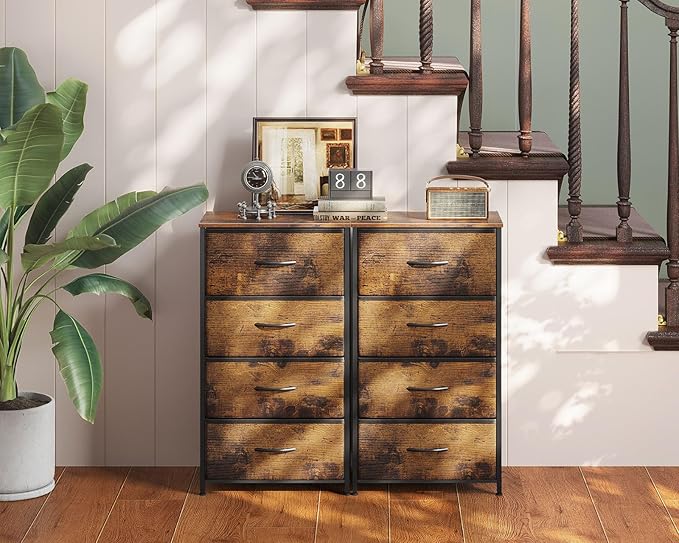 AODK Dresser for Bedroom with 4 Storage Drawers, Small Dressers Chest of Drawers Fabric Dressers with Sturdy Steel Frame, Dresser for Closet with Wood Top, Vintage