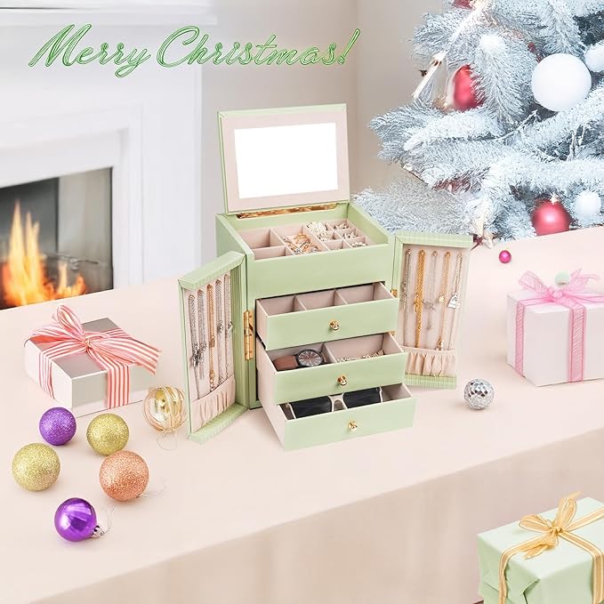 Dajasan Large Jewelry Boxes for Women, Jewelry Holder Organizer Box, Jewelry Storage Organizer, Jewelry Gift Box for Christmas, Valentine's Day, Birthday, Mother's Day (Avocado Green)