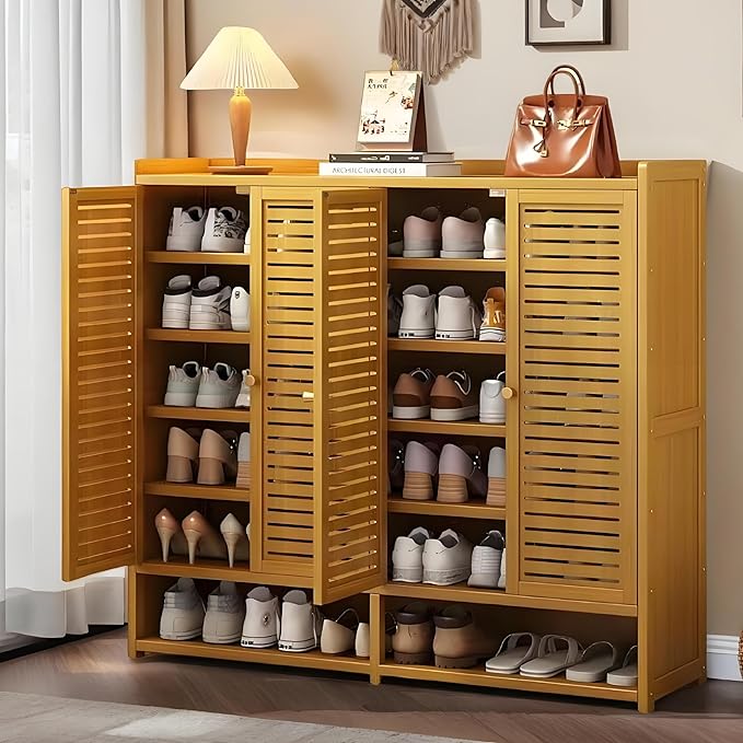 qeknxks7-Tier Bamboo Shoe Cabinet,Shoe Storage Cabinet with Doors, 36-40 Pairs Freestanding Shoes Cabinet Organizer, Large Shoe Cabinet for Entryway, Hallway, Living Room