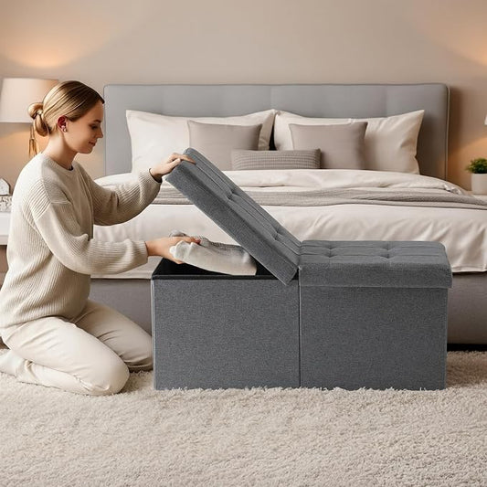30-INCH Ottoman with Storage, Footrest Storage Bench, End of Bed Bench Coffee Table for Living Room, Bedroom, Entryway (Gray)