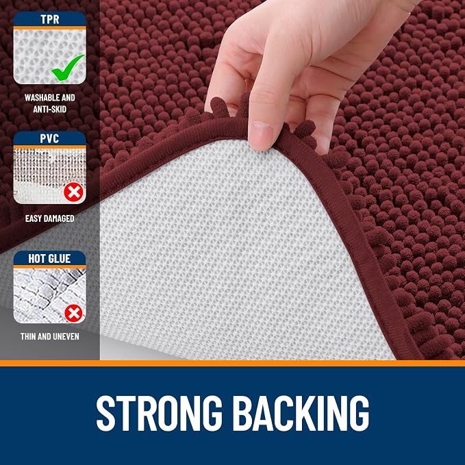 OLANLY Bathroom Runner Rugs 47x24, Soft Absorbent Chenille Bath Rugs, Rubber Backing Quick Dry, Machine Washable Long Bath Mats for Bathroom, Tub and Shower, Home Decor Accessories, Andorra Red-Brown