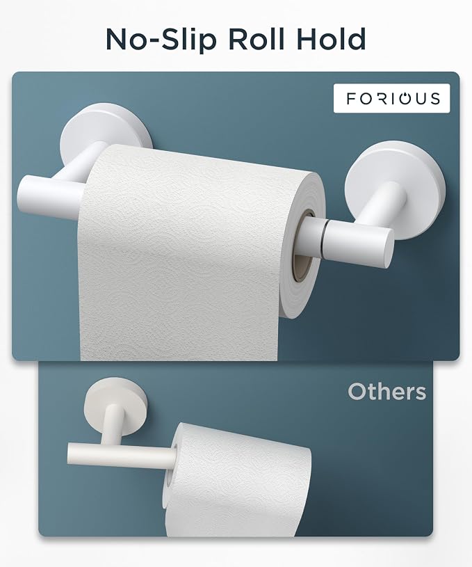 FORIOUS Toilet Paper Holder Wall Mount, Stainless Steel Rustproof Double Post Pivoting Tissue Roll Holder for Bathroom, Commercial Toilet Paper Dispenser, White