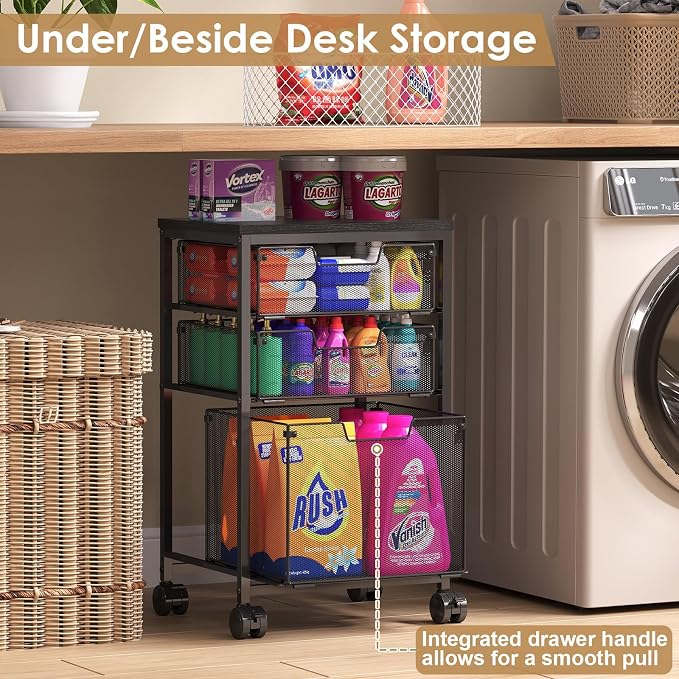 Sbanmao Rolling Storage Cart with 1L+2S Drawers, Mobile File Cabinet, Hanging File Folder Organizer, Printer Stand Utility Cart Filing Cabinet, Craft Art Organizer Cart for Classroom, Office, Home