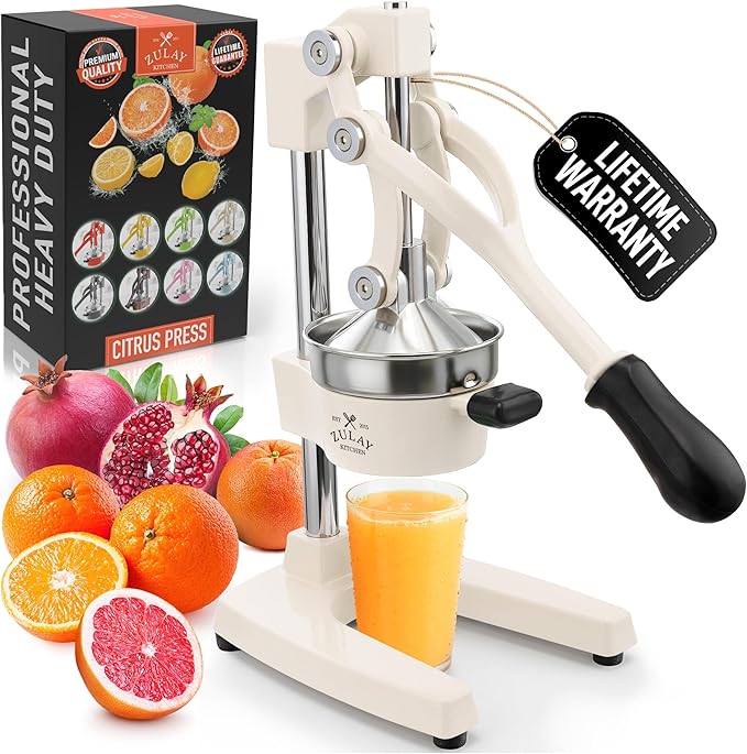 Zulay Kitchen Cast Iron Juicer - Heavy Duty Manual Juicer with Detachable Strainers for Easy Cleaning, Orange Juice Press for Citrus Fruits, Perfect for Bartenders, Juice Lovers & Health Enthusiasts