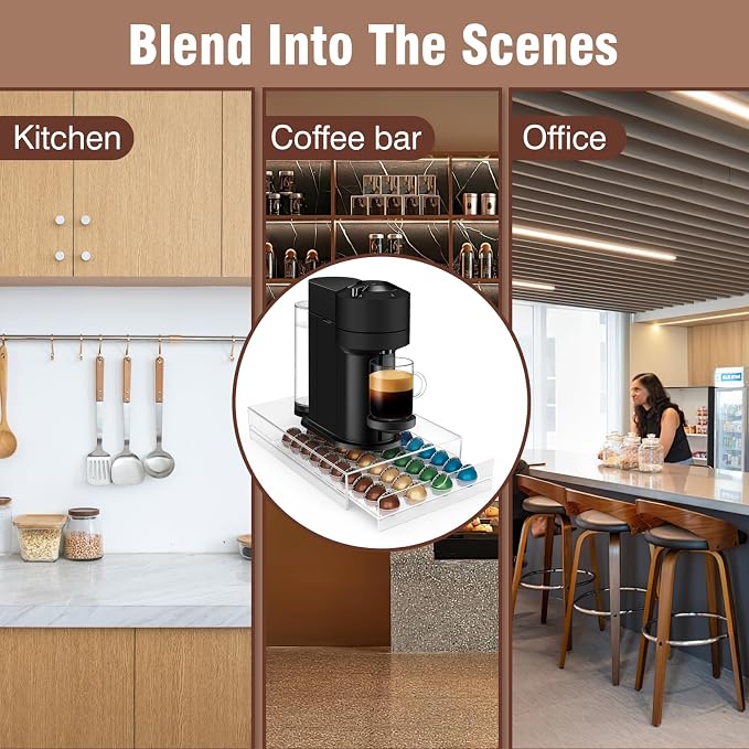 Jumyee Acrylic Coffee Pod Holder Storage Drawer, Clear 40 Pods Coffee Capsule Organizer for Countertop, Pod Holder for Coffee Pod and Espresso Machines