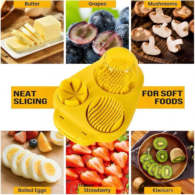 3-In-1egg Slicer For Hard Boiled Eggs,Stainless Heavy Duty Steel Egg Slicer Kitchen Gadget, Fit Strawberry,Apple,Banana,Cherry,Tomato,yellow