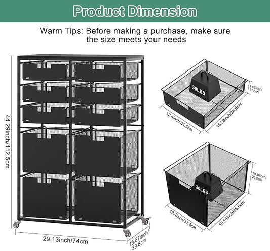 EasyPAG Rolling Storage Cart With 10 Drawers, Metal Craft Organizers And Storage Cart With Wood Tabletop, 30 Lbs Capacity Per Drawer For Home Office Classroom And Dorm, Black
