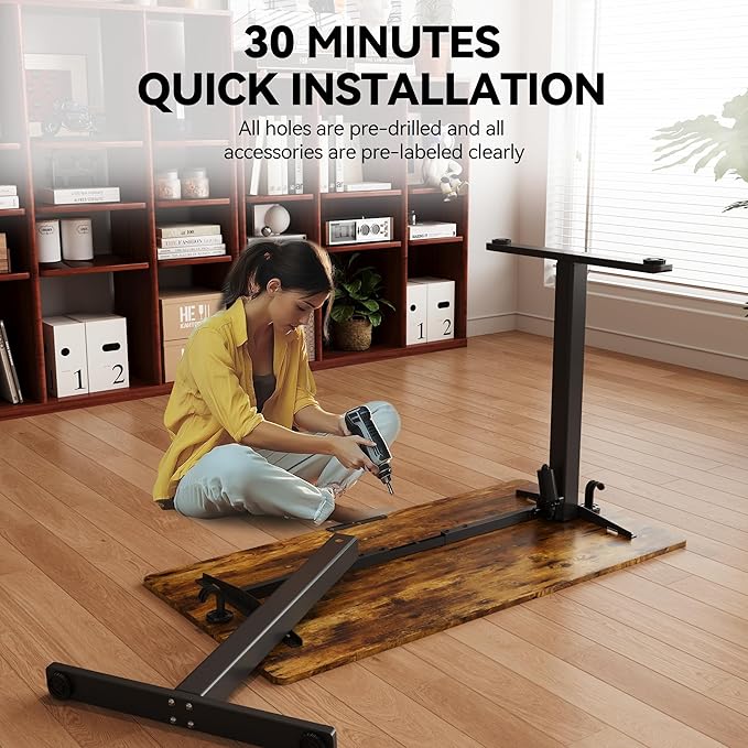 Electric Standing Desk,48x24 Inches Adjustable Height Stand up Desk, Sit Stand Home Office Desk with Splice Board, 3 Preset Heights,Equipped with Hooks,Ergonomic Computer Workstation,Brown