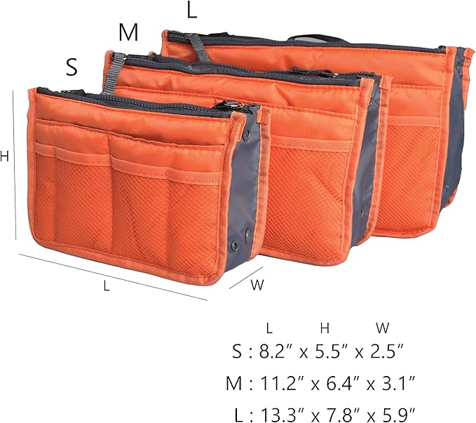 Vercord Purse Organizer Insert for Handbags Bag Organizers Inside Tote Pocketbook Women Nurse Nylon 13 Pockets Orange Small