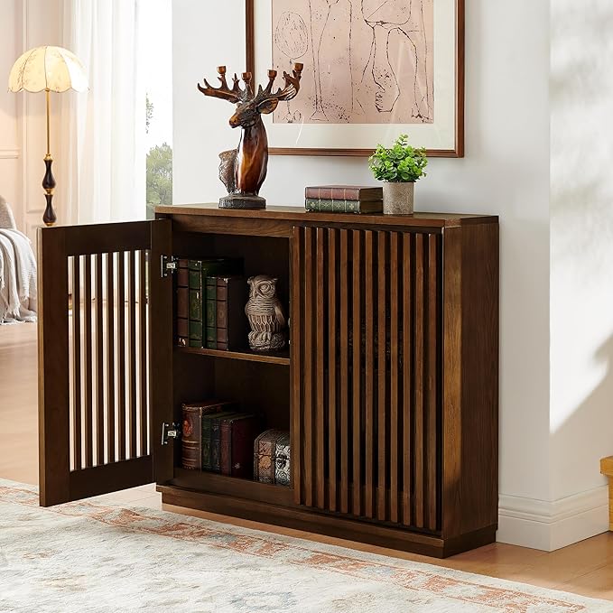 LKTART Buffet Cabinet Sideboard with Storage, Mid Century Modern Accent Credenza Cabinet with Doors & Shelves, Wood Coffee Bar Console Table for Dining Room,Kitchen,Entryway-Walnut