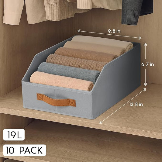 Homsorout Fabric Storage Bins for Organizing - 10 Pack Large Trapezoid Collapsible Storage Bins with Front Handle, Closet Organizers and Storage for Bedroom, Home Shelves, Small Spaces, Grey