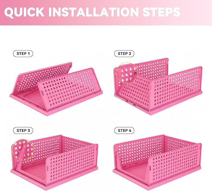 Pink Girl Closet Organizers and Storage Stackable Plastic Drawer Basket for Clothing Stackable Storage Bins Shelf Storage Container for RV Closet Wardrobe Bedroom Bathroom Playroom 6 Pack