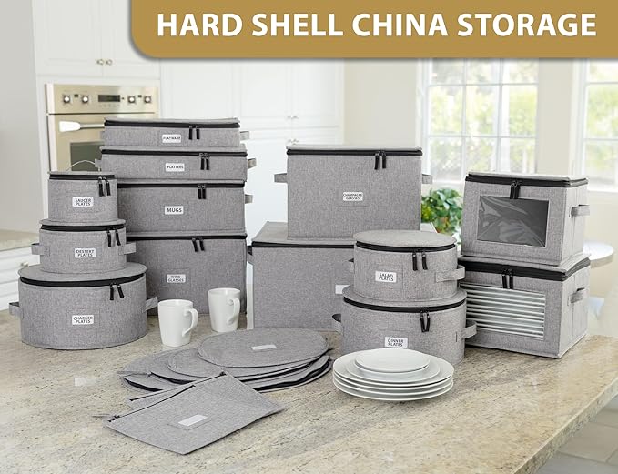 Hard Shell China Storage for Wine Glass - 16" x 13" x 10"H - Stackable with Fully Padded Interior