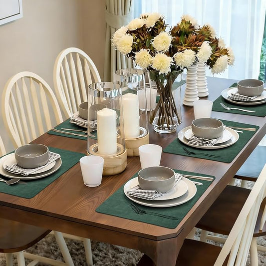 Maxpearl Faux Leather Placemats Set of 4 - Waterproof - Wipe Clean - Heat Resistant - Anti Slip Dining Table Place Mats, Suitable for Indoor & Outdoor Use, 17’’×12’’, Dark Green