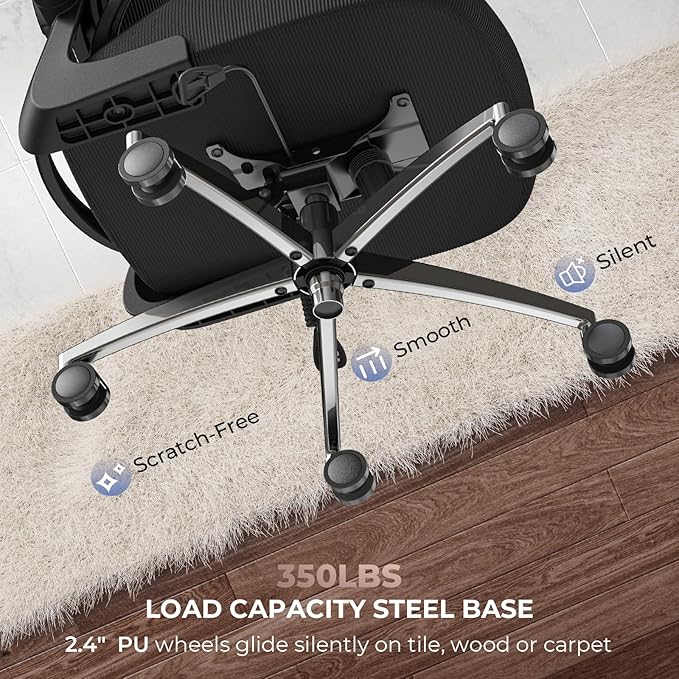 Ergonomic Office Chair with Headrest, Lumbar Support, Flip-Up Armrests, Thick Memory Foam Seat - 350lbs Capacity, Adjustable Height for Big & Tall, Perfect for Home Office Studios
