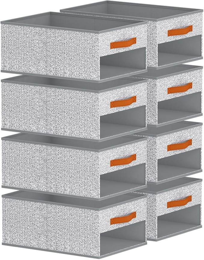 Homsorout Drawer Organizers and Storage - 8 Pack Foldable Pants Organizer with Clear Window & Handles, Fabric Closet Organizer for Clothes, Jeans, Sweaters, Towels, T-shirt, Scarf (Ant Light Gray)