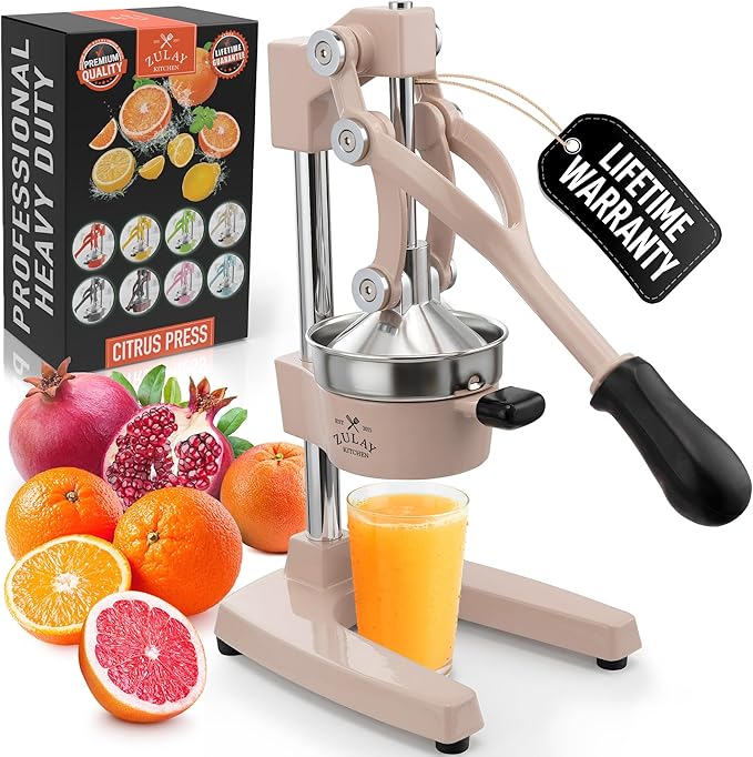 Zulay Kitchen Cast Iron Juicer - Heavy Duty Manual Juicer with Detachable Strainers for Easy Cleaning, Orange Juice Press for Citrus Fruits, Perfect for Bartenders, Juice Lovers & Health Enthusiasts