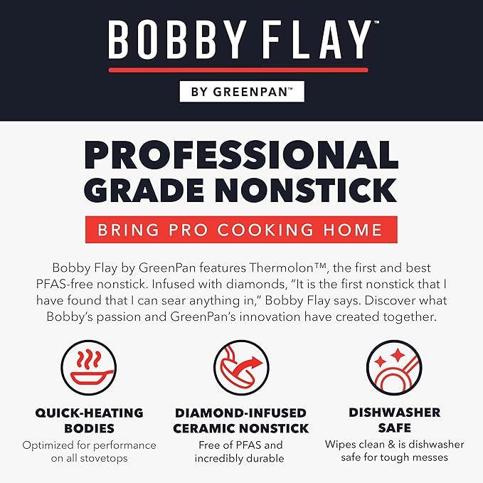 GreenPan x Bobby Flay 11” Nonstick Square Griddle Pan, PFAS-Free Diamond Ceramic Stay-Cool Silicone Handle, Easy Clean Dishwasher & Oven Safe Skillet, Cream