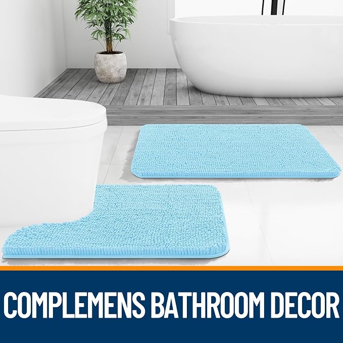 OLANLY Bathroom Runner Rugs 59x20, Soft Absorbent Chenille Bath Rugs, Rubber Backing Quick Dry, Machine Washable Long Bath Mats for Bathroom Floor, Tub and Shower, Home Decor Accessories, Sky Blue
