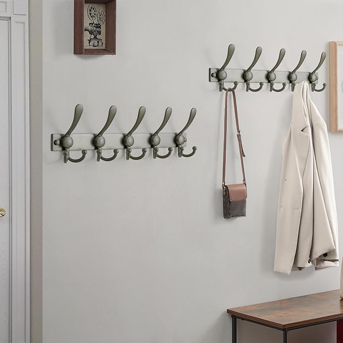 Dseap Coat Rack Wall Mount 2.0 Pro: Heavy Duty 300% Thicker, 16" Stud Mount, Stainless Steel Wall Coat Hooks Hanger for Clothes Jackets Hats Entryway Closet, MaxStrong Series, Grey, Pack of 2