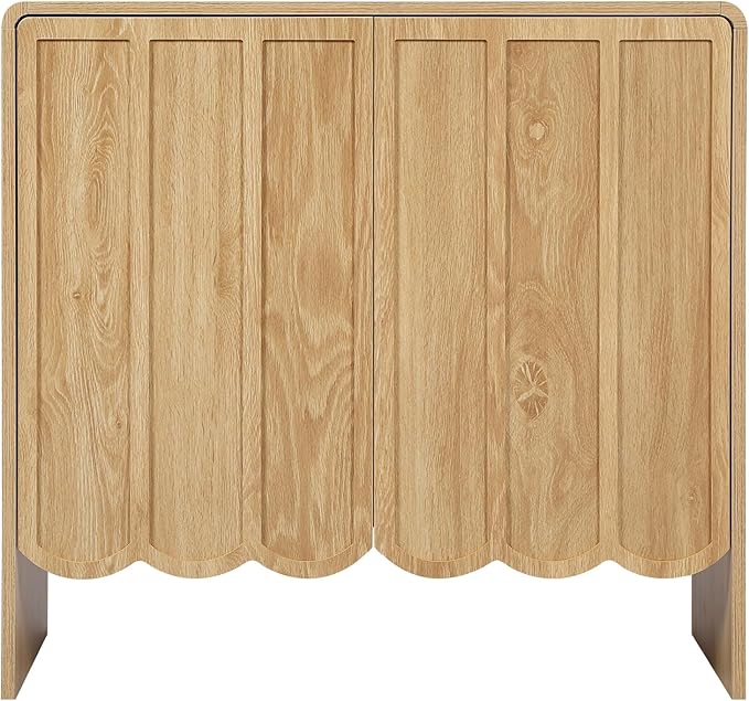 ORRD Accent Sideboard Buffet Cabinet, Storage Cabinets with 2 Doors, Farmhouse Wood Cabinet with Adjustable Shelves and Wave Panel for Living Room, Dining Room, Entry - Natural