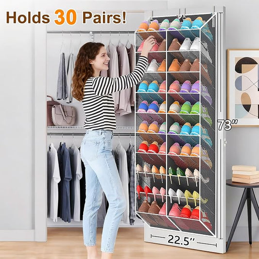 UVIAHOMI Over the Door Shoe Organizer for 30 Pairs, 10-Tier, Dark Grey