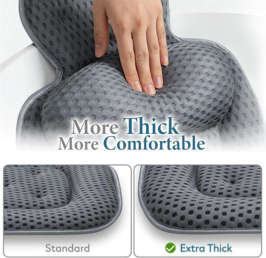 Bath Pillows for Tub, Comfortable Bathtub Cushion for Head and Neck with Soft 3D Mesh Fabric and 54 Non-Slip Suction Cups, Relaxing Tub and Shower Accessories Spa Gift Dark Gray Extra Thick