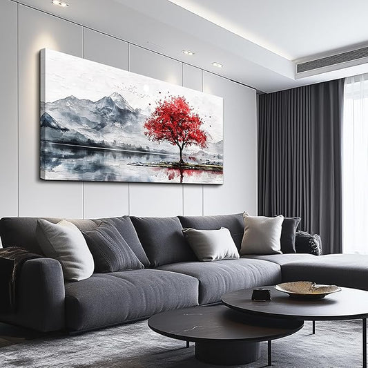 MHARTK66 Abstract Mountain Landscape Wall Painting Wall Art For Living Room Pictures Wall Decor Bedroom Black & White Water Color Picture Trees Canvas Wall Art Artwork For Office Ready To Hang 20x40