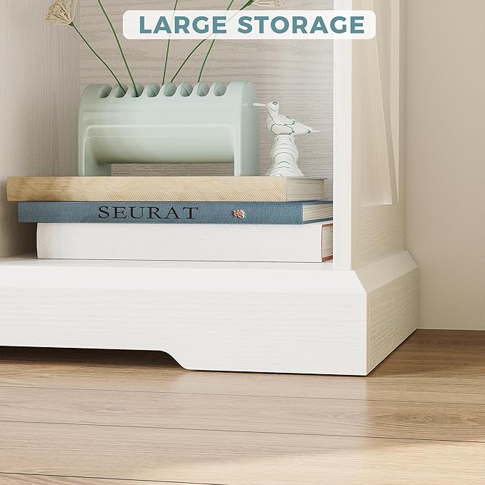IRONCK Wooden 9 Cube Storage Organizer, Cube Shelf Organizer with Storage, Farmhouse Short Bookshelf for Bedroom, Living Room and Home Office, White