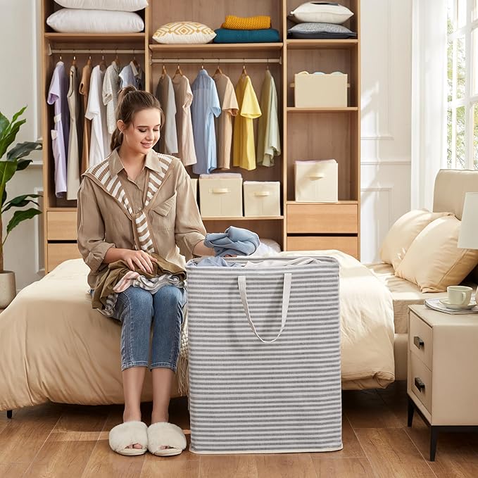 Lifewit 3 Pack Laundry Hamper Large Collapsible Laundry Baskets, Freestanding Waterproof Clothes Hamper with Easy Carry Handles in Laundry Room Bedroom Bathroom College Dorm, Grey, 3 x 125L