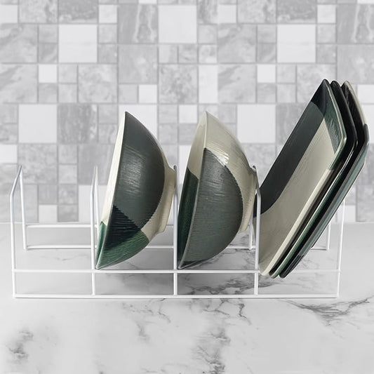 YBM HOME Wire Dish Storage Rack for Plates, Cutting Boards, Bakeware, Pots and Pans, Serving Trays, Lids, and Other Cookware, 3 Section Plate Holder for Cabinets and Cupboards, Silver 2552