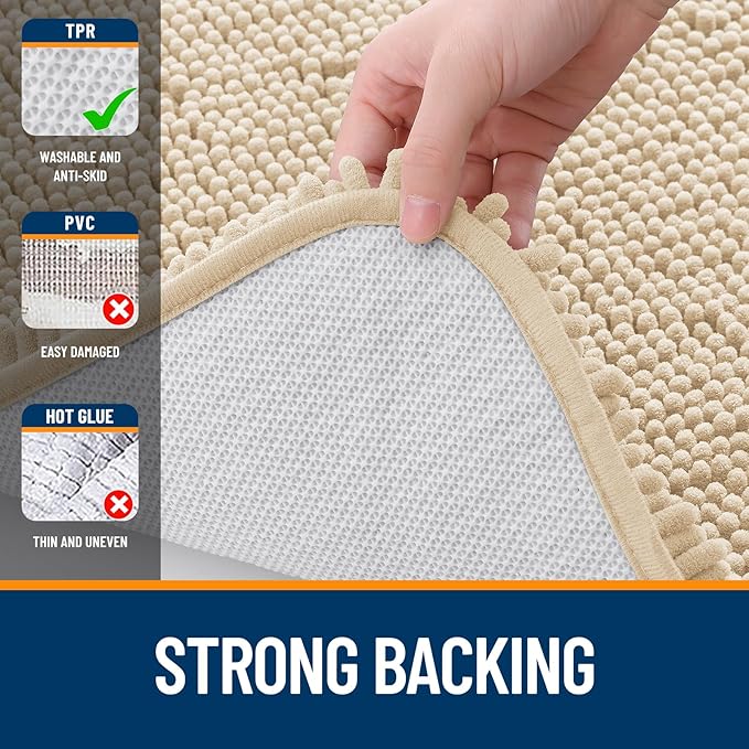 OLANLY Bathroom Runner Rugs 44x24, Extra Soft Absorbent Chenille Bath Rugs, Rubber Backing Quick Dry, Machine Washable Long Bath Mats for Bathroom Floor, Tub and Shower, Home Decor Accessories, Beige