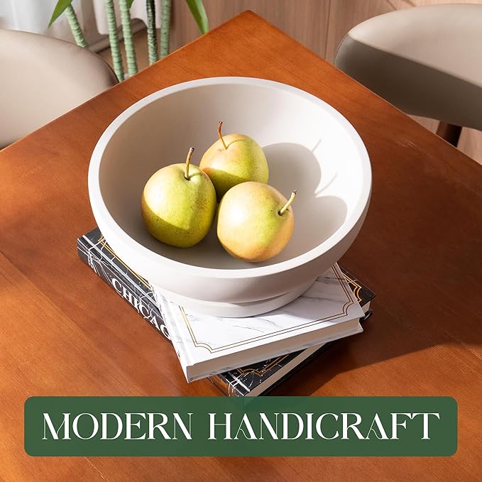 Decorative Concrete Fruit Bowl for Kitchen Counter – Elegant Pedestal Bowl with Smooth Finish for Home Decor | Handcrafted Key Bowl for Entryway Table, Coffee Table | 10.5in W x 4.25in L