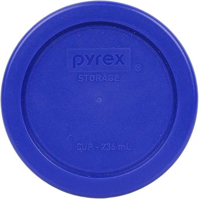 Pyrex (2) 7202-PC 1-Cup Cadet Blue, (2) 7200-PC 2-Cup Dark Blue, (2) 7201-PC 4-Cup Cadet Blue and (1) 7402-PC 6/7-Cup Dark Blue Lids - Made in USA